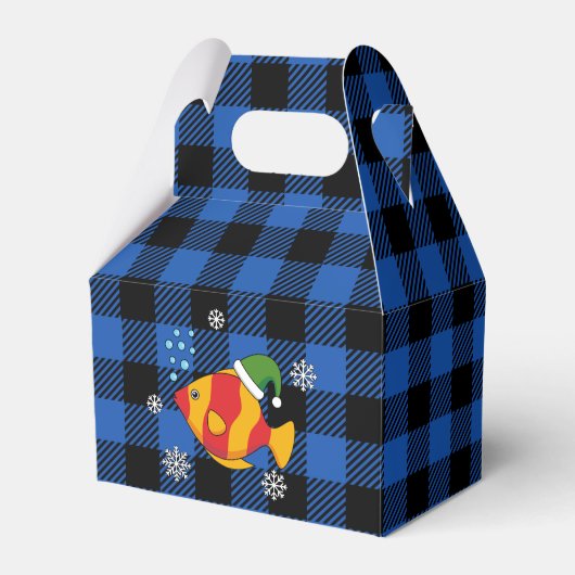 Xmas Tropische Vis Cartoon op Blauw Buffelpatroon Bedankdoosjes (Voorkant Zijde)