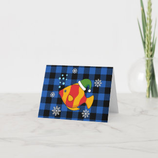 Xmas Tropische Vis Cartoon op Blauw Buffelpatroon Bedankkaart