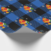 Xmas Tropische Vis Cartoon op Blauw Buffelpatroon Cadeaupapier (Hoek)