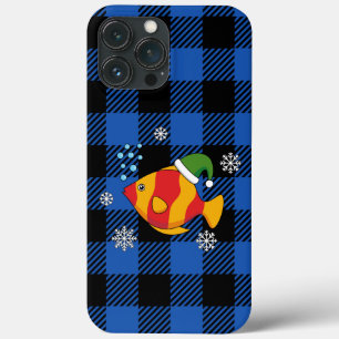 Xmas Tropische Vis Cartoon op Blauw Buffelpatroon Case-Mate iPhone Case