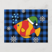 Xmas Tropische Vis Cartoon op Blauw Buffelpatroon Feestdagenkaart (Voorkant)