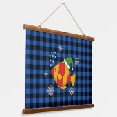 Xmas Tropische Vis Cartoon op Blauw Buffelpatroon Hangend Wandkleed (Gebogen)