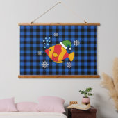 Xmas Tropische Vis Cartoon op Blauw Buffelpatroon Hangend Wandkleed (Slaapkamer)