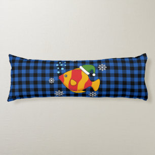 Xmas Tropische Vis Cartoon op Blauw Buffelpatroon Lichaamskussen