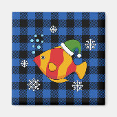 Xmas Tropische Vis Cartoon op Blauw Buffelpatroon Magneet (Voorkant)