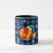 Xmas Tropische Vis Cartoon op Blauw Buffelpatroon Mok (Midden)