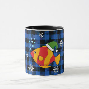 Xmas Tropische Vis Cartoon op Blauw Buffelpatroon Mok