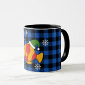 Xmas Tropische Vis Cartoon op Blauw Buffelpatroon Mok (Voorkant rechts)