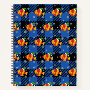 Xmas Tropische Vis Cartoon op Blauw Buffelpatroon Notitieboek