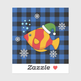 Xmas Tropische Vis Cartoon op Blauw Buffelpatroon Sticker