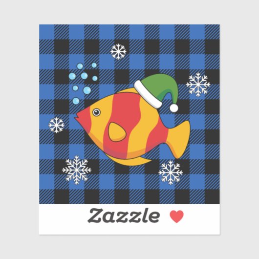 Xmas Tropische Vis Cartoon op Blauw Buffelpatroon Sticker (Vel)