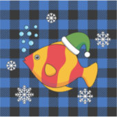 Xmas Tropische Vis Cartoon op Blauw Buffelpatroon Sticker (Voorkant)