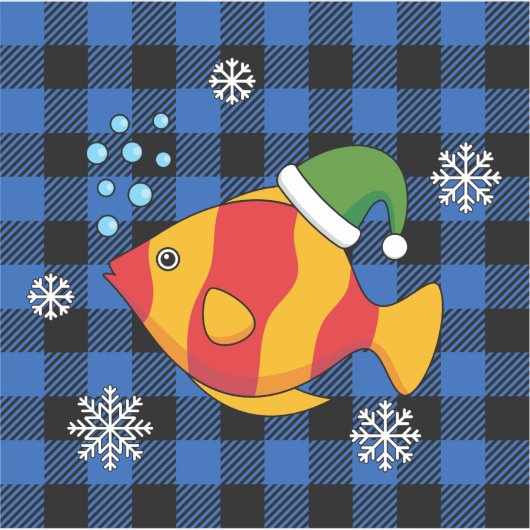 Xmas Tropische Vis Cartoon op Blauw Buffelpatroon Sticker (Voorkant)