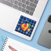 Xmas Tropische Vis Cartoon op Blauw Buffelpatroon Sticker (Laptop met iPhone)