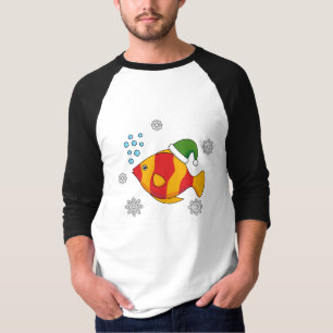 Xmas Tropische Vis Cartoon op Blauw Buffelpatroon T-shirt