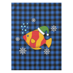 Xmas Tropische Vis Cartoon op Blauw Buffelpatroon Tafelkleed