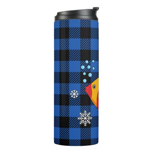 Xmas Tropische Vis Cartoon op Blauw Buffelpatroon Thermosbeker (Gedraaid links)