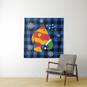Xmas Tropische Vis Cartoon op Blauw Buffelpatroon Wandkleed (In Situ (horizontaal))