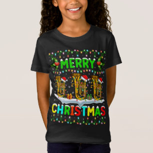 Xmas Tuba Lighting Santa Hat Merry Kerstmis T-shirt