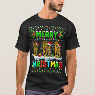 Xmas Tuba Lighting Santa Hat Merry Kerstmis T-shirt