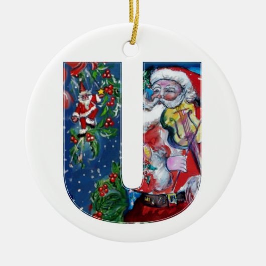 XMAS U BRIEF/SANTA CLAUS MET VIOLIN MONOGRAM KERAMISCH ORNAMENT (Voorkant)