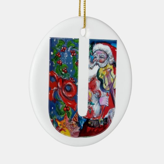 XMAS U BRIEF/SANTA CLAUS MET VIOLIN MONOGRAM KERAMISCH ORNAMENT (Rechts)