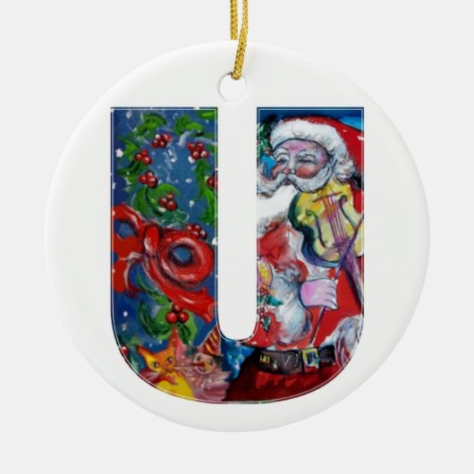 XMAS U BRIEF/SANTA CLAUS MET VIOLIN MONOGRAM KERAMISCH ORNAMENT (Voorkant)