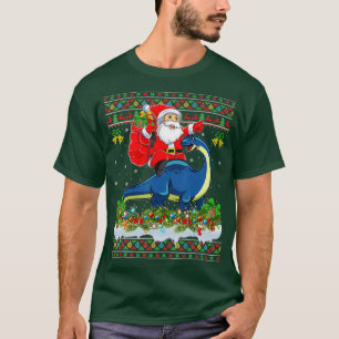 Xmas Ugly Santa Riding Brontosaurus Dinosaur Chris T-shirt