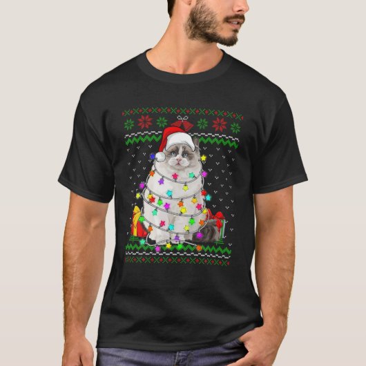 Xmas Ugly Sweater Christmas Lights Cat Kitten Love T-shirt (Voorkant)