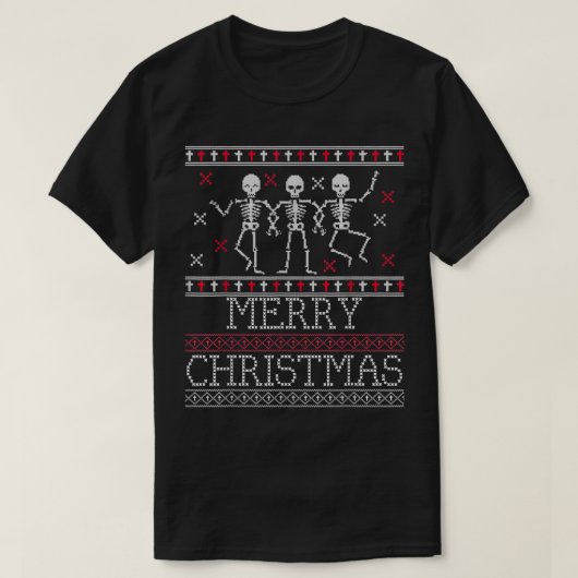 Xmas Ugly Sweater Gothic Spooky Dancing Skeleton C T-shirt (Design voorkant)