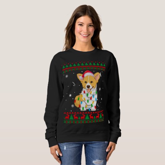 Xmas Ugly Sweater Kerstlights Corgi Hondenliefhebb (Voorkant volledig)
