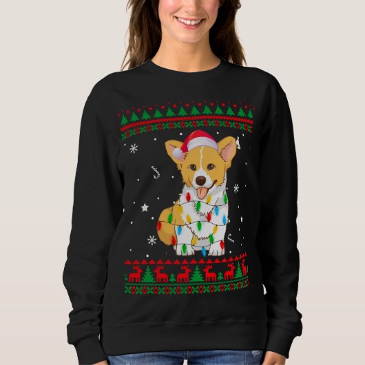 Xmas Ugly Sweater Kerstlights Corgi Hondenliefhebb (Voorkant)