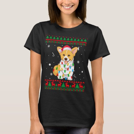 Xmas Ugly Sweater Kerstlights Corgi Hondenliefhebb T-shirt (Voorkant)