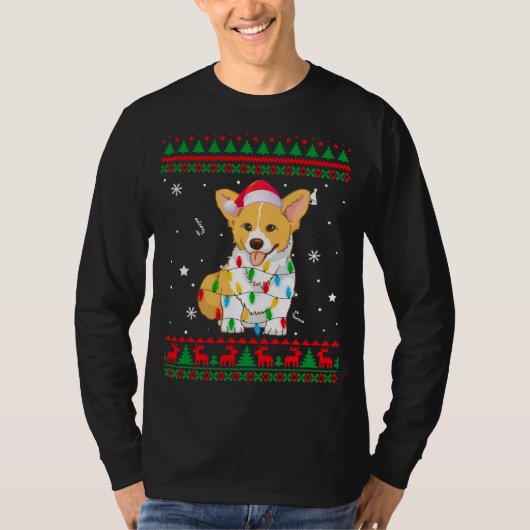 Xmas Ugly Sweater Kerstlights Corgi Hondenliefhebb T-shirt (Voorkant)