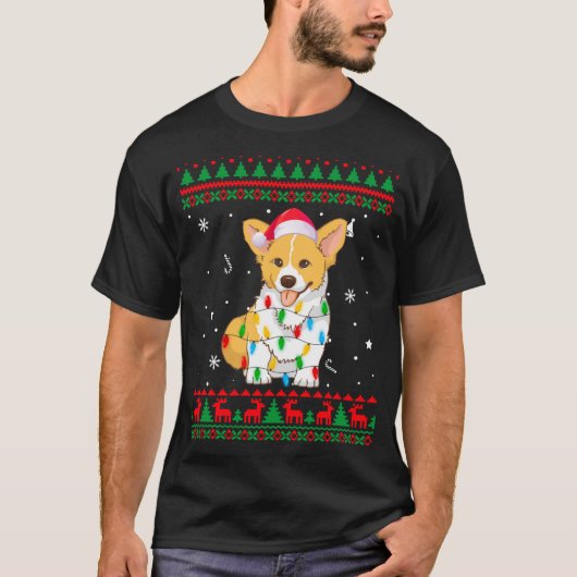 Xmas Ugly Sweater Kerstlights Corgi Hondenliefhebb T-shirt (Voorkant)
