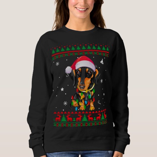 Xmas Ugly Sweater Kerstlights Dachshund Dog L (Voorkant)