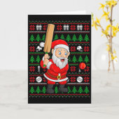 Xmas Ugly Sweater Style Santa Playing Cricket Chri Kaart (Gele Bloem)