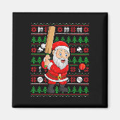 Xmas Ugly Sweater Style Santa Playing Cricket Chri Magneet (Voorkant)