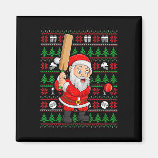 Xmas Ugly Sweater Style Santa Playing Cricket Chri Magneet