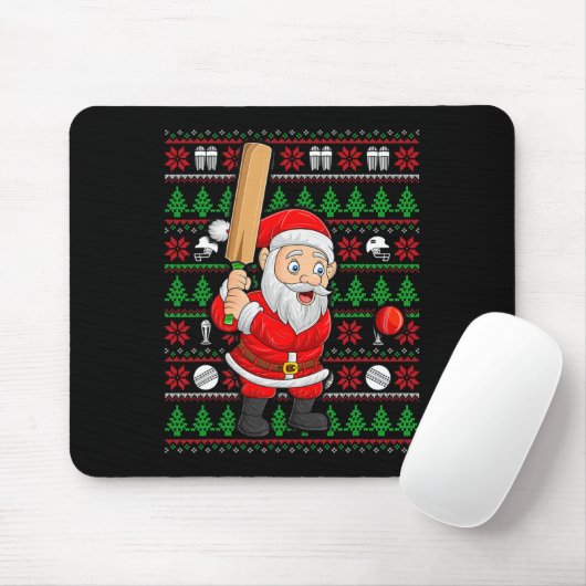 Xmas Ugly Sweater Style Santa Playing Cricket Chri Muismat (Met muis)