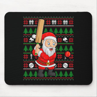Xmas Ugly Sweater Style Santa Playing Cricket Chri Muismat
