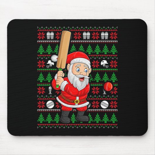 Xmas Ugly Sweater Style Santa Playing Cricket Chri Muismat (Voorkant)