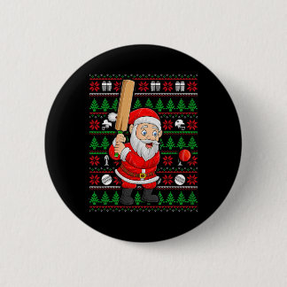 Xmas Ugly Sweater Style Santa Playing Cricket Chri Ronde Button 5,7 Cm