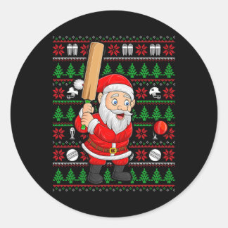 Xmas Ugly Sweater Style Santa Playing Cricket Chri Ronde Sticker