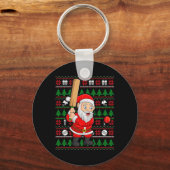 Xmas Ugly Sweater Style Santa Playing Cricket Chri Sleutelhanger (Voorkant)