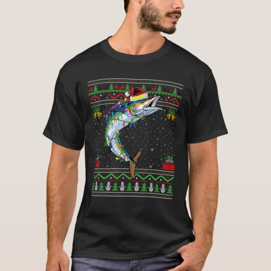 Xmas verlicht lustig Sweater Style Santa Wahoo Fis T-shirt (Voorkant)