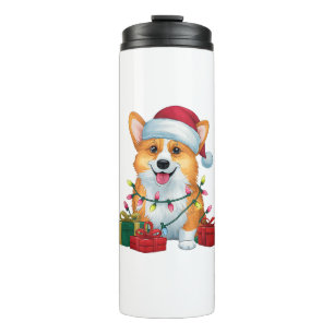Xmas Verlichting Santa Hat Corgi Dog Kerstmis _1 Thermosbeker