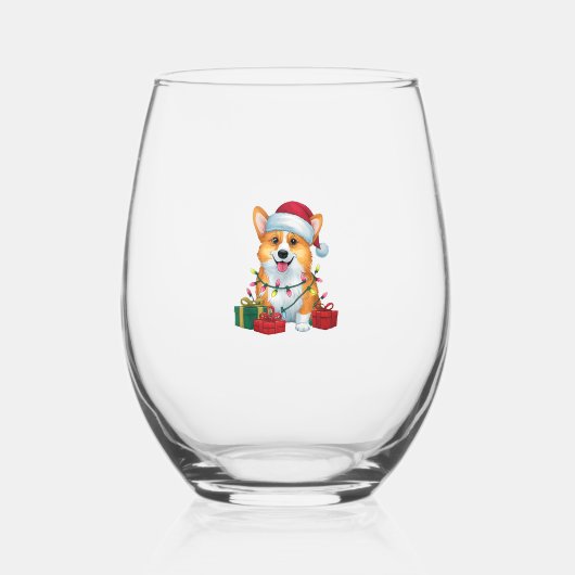 Xmas Verlichting Santa Hat Corgi Dog Kerstmis _1 Wijnglas Zonder Voet (Voorkant)