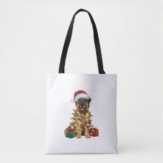 Xmas Verlichting Santa Hat Leonberger Hond Kerstmi Tote Bag