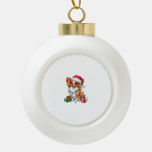 Xmas Verlichting Santa Hat Papillon Hond Kerstmis  Keramische Bal Ornament